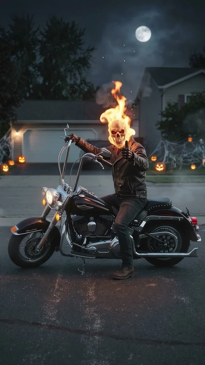 Flaming Ghost Rider AI video template